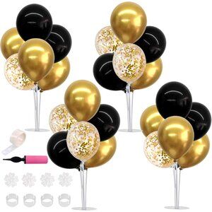 4 Set Black Gold Balloon Centerpieces for Table,Balloon Stand Kit for Black Gold
